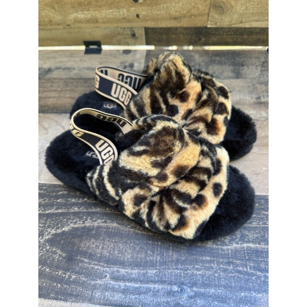 Shoes-Ugg Women Slippers Size 7 Cheetah Print Sandals Slides Faux Fur